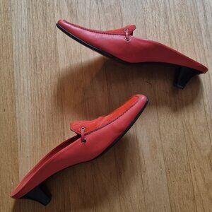 Red slide mules